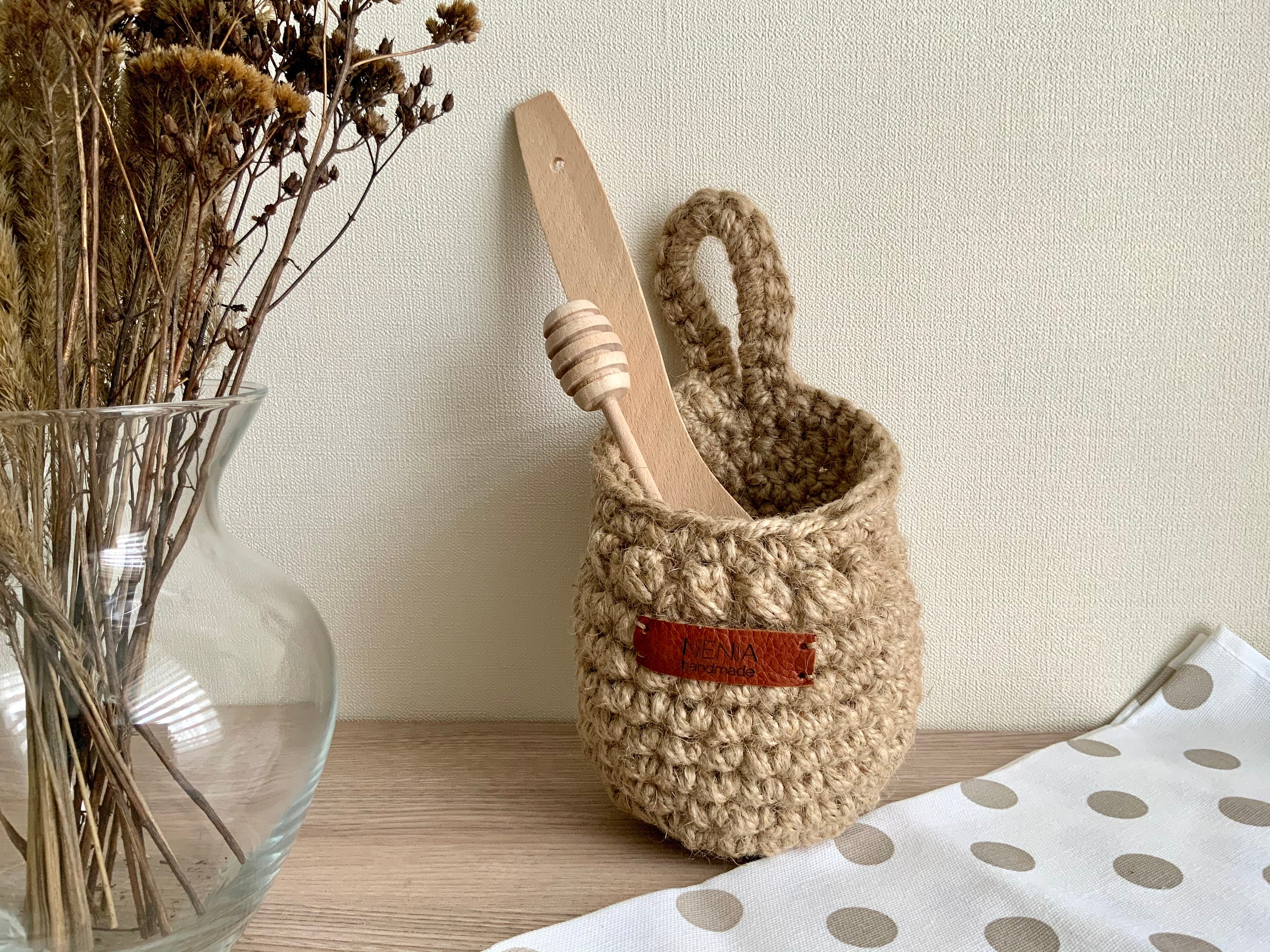 Crochet hanging basket Hanging wall basket for kitchen Etsy