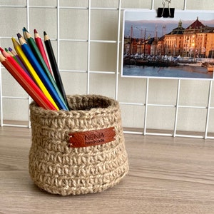 Crochet desk organizer | Kids room decor | Jute basket storage