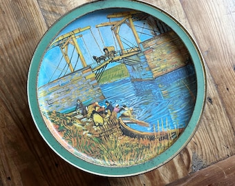 Lata de galletas vintage de Van Gogh: almacenamiento de arte coleccionable, mediados de siglo
