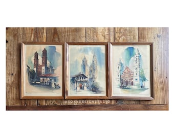 Impresiones enmarcadas vintage de Al Mettel: Iglesia Borda, Catedral de Panamá, Misión Dolores