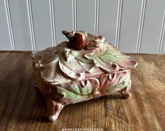 Caja de cerámica vintage con forma de hoja de granada – Joyero de estilo rústico