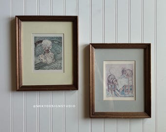 Juego de láminas vintage de Beatrix Potter / El cuento de dos ratones traviesos, El sastre de Gloucester, marcos de madera