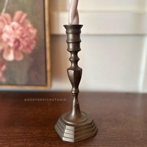 Vintage Solid Brass Candlestick Holder: Art Deco Taper Candle, 8.5&quot;