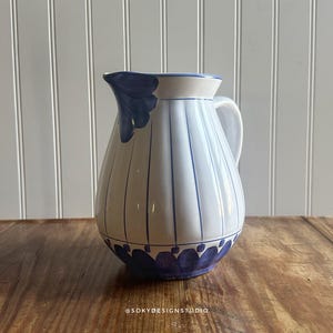 Vintage Portuguese Pottery Pitcher Blue and White Hand Painted Faianças Capoa Pitcher 7.5”