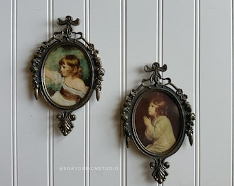 Marcos ovalados de latón italiano vintage / Juego de decoración de pared con retratos infantiles ornamentados