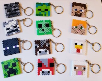 Minecraft Mob Head Keychains Perler Beads Minecraft Party Etsy