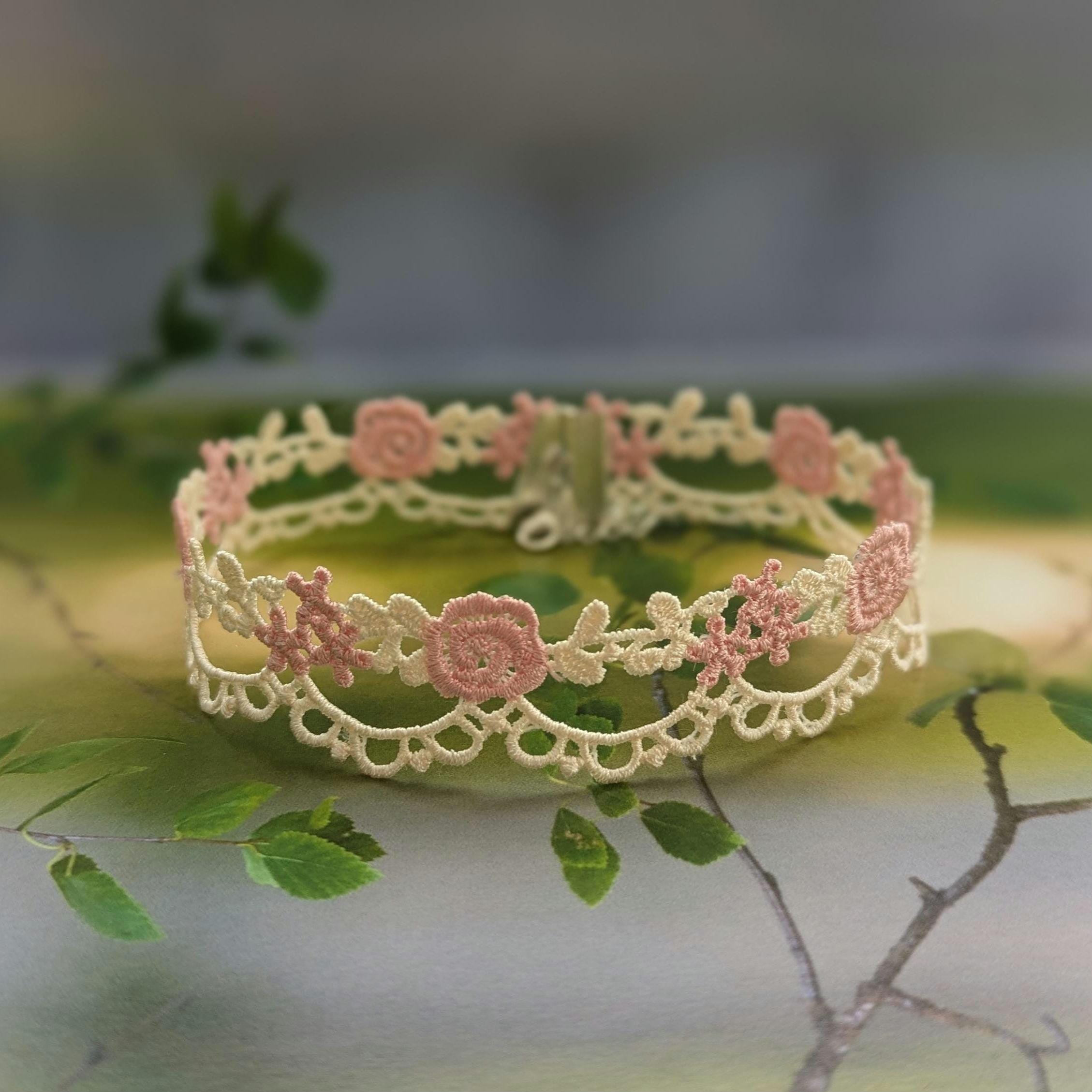 POL Cream Pink Belt Double Floral Accent Choker romantic, bohemian Hot Pink Double Grommet Belt | Hot Topic main image 3