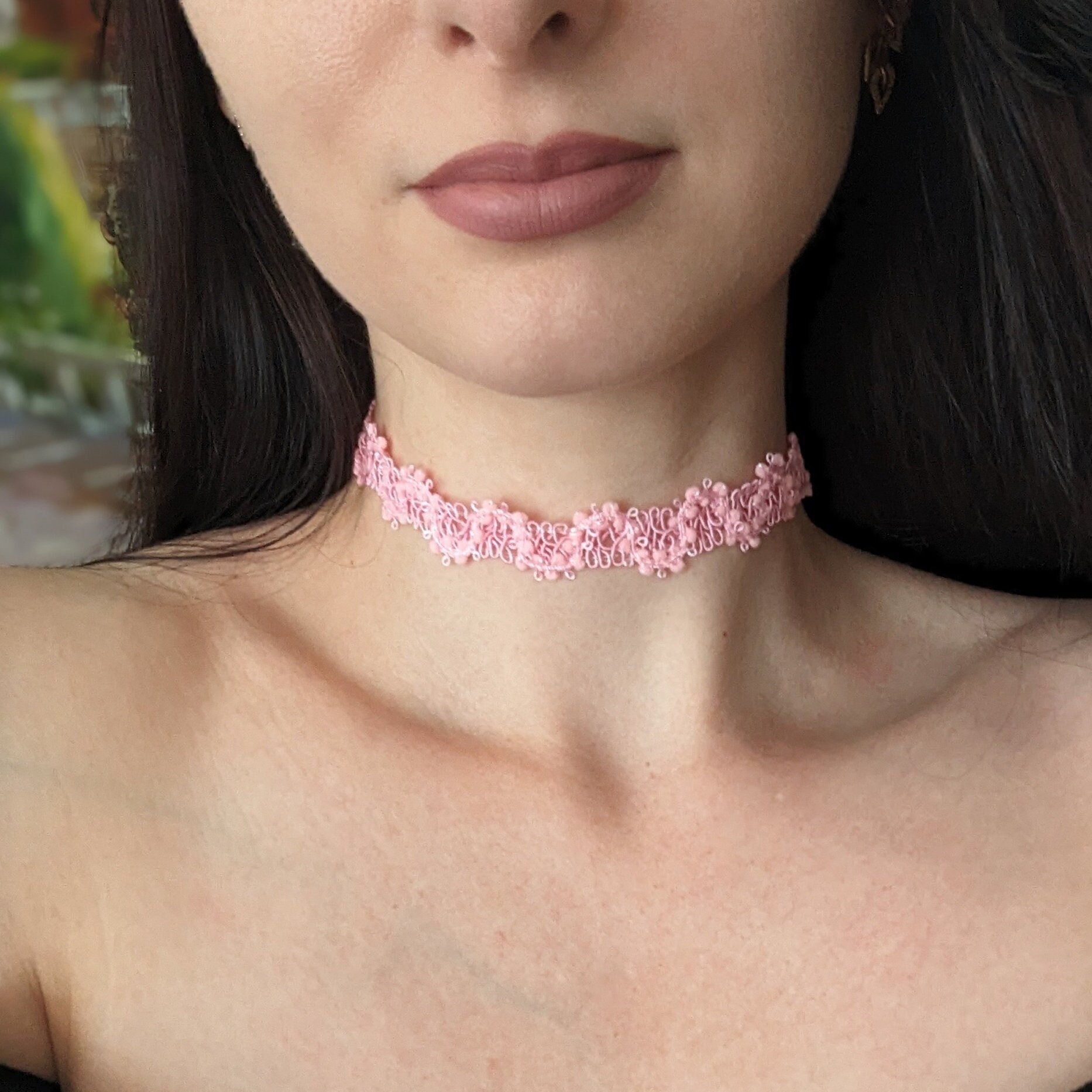 Pink lace choker best sale necklace