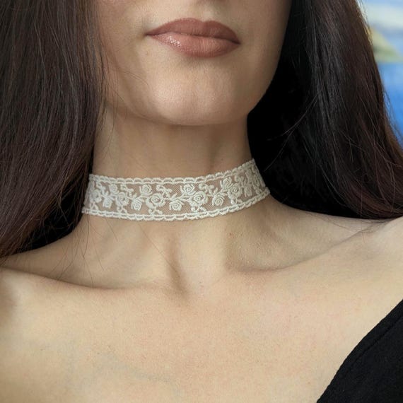 White Rose Translucent Lace Choker: Elegant Bridal Lace Necklace