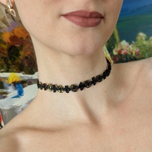 Black and Gold Minimalist Thin Lace Choker Necklace