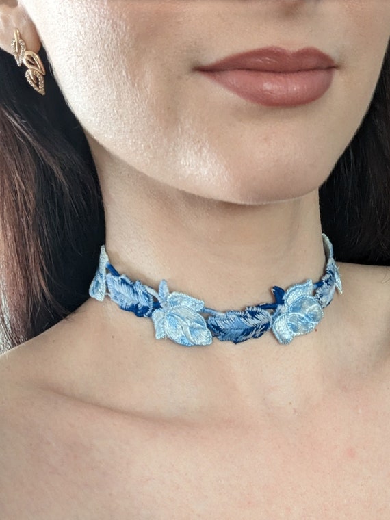 Blue cheap lace choker