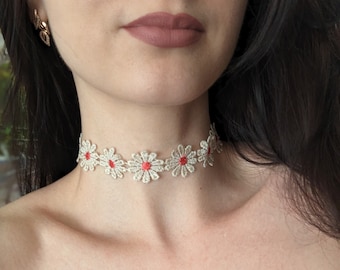 Beige Flowers Lace Choker Necklace