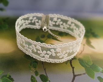 Collana girocollo con foglie in pizzo bianco, gioiello da sposa boho chic