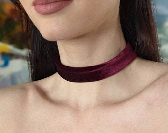 Burgundy Velvet Fabric Choker Necklace