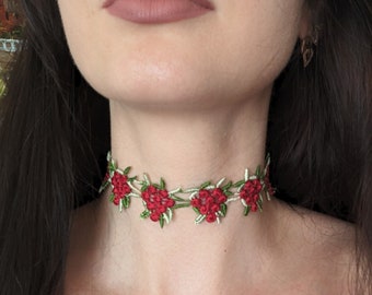 Red Stretchy Lace Choker Necklace