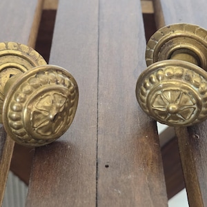 Antique Victorian Brass Cabinet Knobs with Rosettes -Pair of Decorative Aesthetic Movement Cupboard Pulls/Drawer Handles