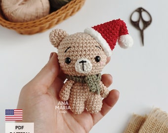Crochet Amigurumi Pattern - Teddy Little Bear keychain Christmas