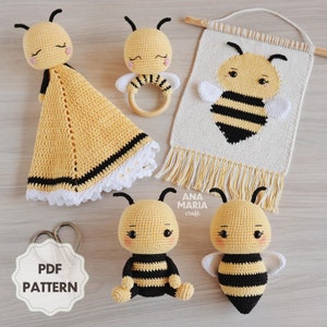 E-book Crochet Pattern Amigurumi Bee Melissa Pack: Amigurumi, baby lovey blanket, rattle and wall hanging panel PDF (English)