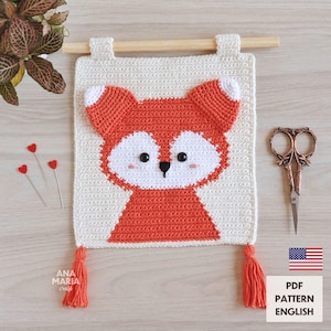E-book Crochet Pattern Amigurumi Wall Hanging Panel Flag Crafty the Fox Tapestry PDF