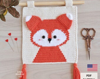 Crochet Amigurumi Pattern Fox Wall Hanging Panel Flag Tapestry