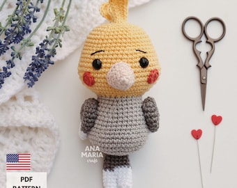 Crochet Amigurumi Pattern Popcorn the Bird Cockatiel Parakeet