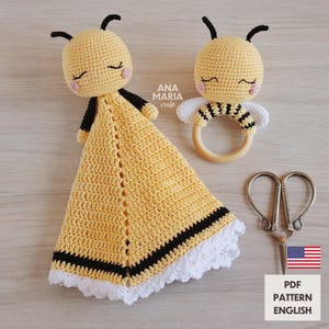 Crochet Amigurumi Pattern Baby Lovey Blanket and Rattle Melissa the Bee PDF