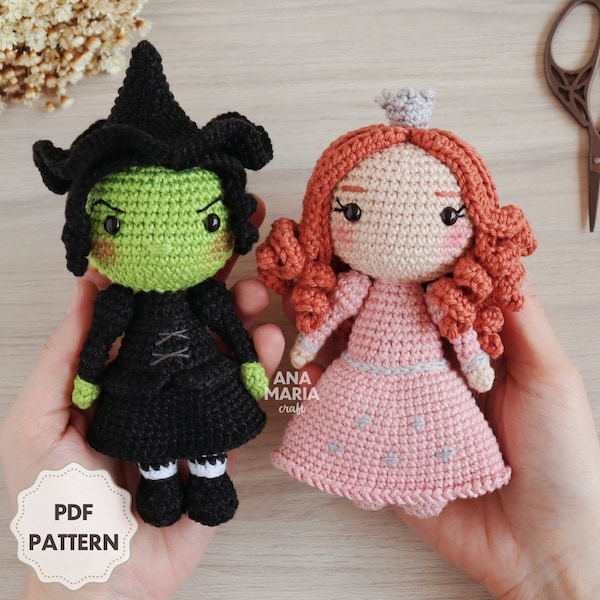 E-book Crochet Pattern Amigurumi Pack The Wizard of Oz -  The Good Witch and The Wicked Witch - Elphaba and Glinda -  PDF (English)