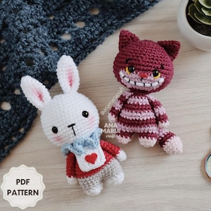 E-book Crochet Pattern Amigurumi PDF Pack White Rabbit and Cheshire Cat Alice in Wonderland PDF (English)