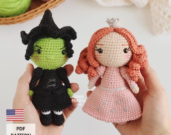 Paquete de patrones de amigurumi de ganchillo del Mago de Oz: Bruja Buena y Bruja Malvada Elphaba Glinda