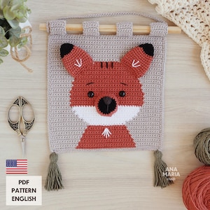 E-book Crochet Pattern Amigurumi Wall Hanging Panel Flag Theo the Maned Wolf Fox Tapestry PDF