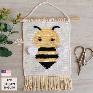 Crochet Amigurumi Pattern Wall Hanging Panel Flag Melissa the Bee Tapestry