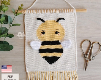 Crochet Amigurumi Pattern Wall Hanging Panel Flag Melissa the Bee Tapestry