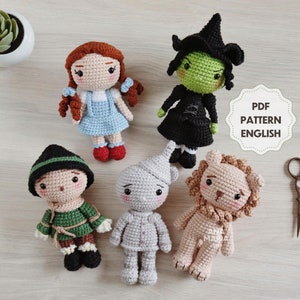 E-book Crochet Pattern Amigurumi Pack The Wizard of Oz -  Dorothy, Scarecrow, Tin Man, Lion and Wicked Witch -  PDF (English)