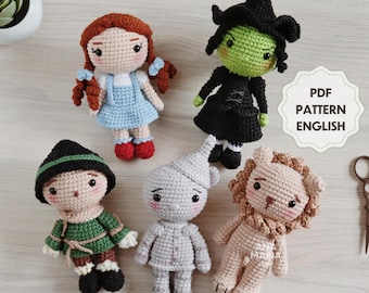 E-book Crochet Pattern Amigurumi Pack The Wizard of Oz -  Dorothy, Scarecrow, Tin Man, Lion and Wicked Witch -  PDF (English)