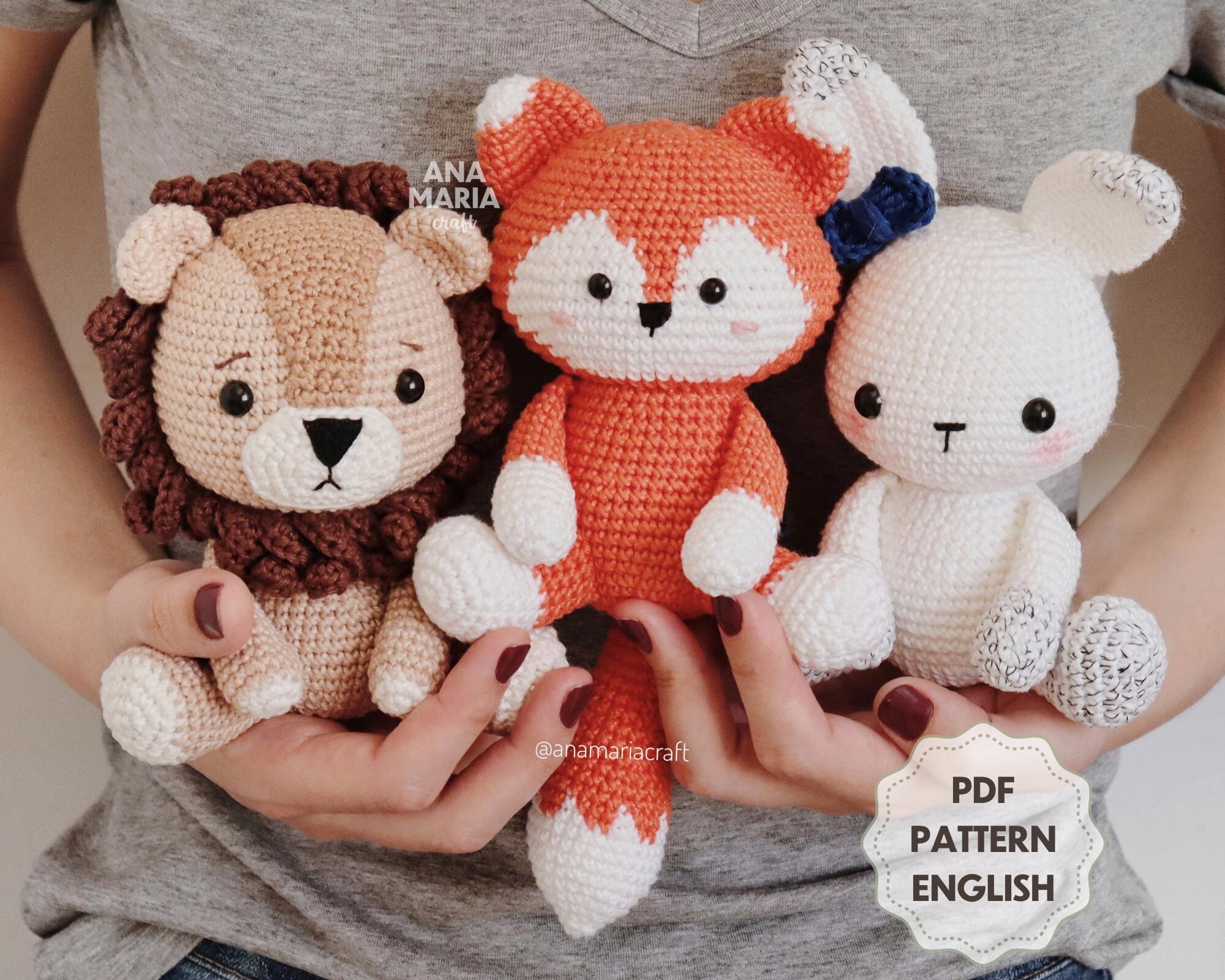 E Book Crochet Pattern Amigurumi Pack Lion Bunny And Fox Pdf Etsy