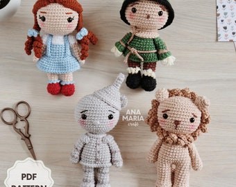 E-book Crochet Pattern Amigurumi Pack The Wizard of Oz -  Dorothy, Scarecrow, Tin Man and Lion -  PDF (English)
