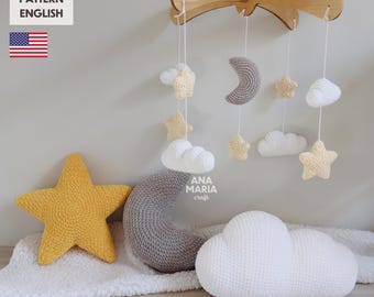 Crochet Amigurumi Pattern Sky Pack Bundle: Crib Mobile and Pillows sun star cloud heart moon rainbow keychain PDF