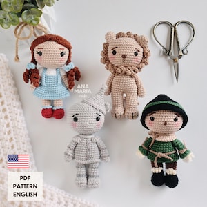 E-book Crochet Pattern Amigurumi Pack The Wizard of Oz -  Dorothy, Scarecrow, Tin Man and Lion -  PDF