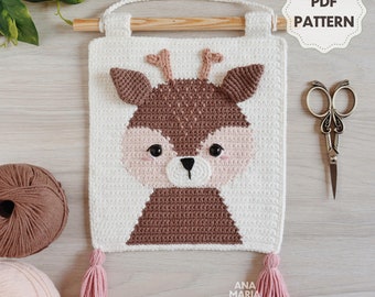 E-book Crochet Pattern Amigurumi Wall Hanging Panel Flag Deer Tapestry PDF (English)