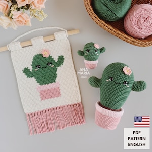 Haakpatroonbundel met cactussen: Flora, mini-cactus, wanddecoratie (PDF-download)