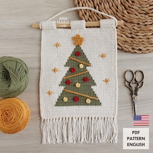 Crochet Amigurumi Pattern Wall Hanging Panel Flag Christmas Tree Tapestry