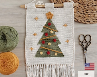 Crochet Amigurumi Pattern Wall Hanging Panel Flag Christmas Tree Tapestry