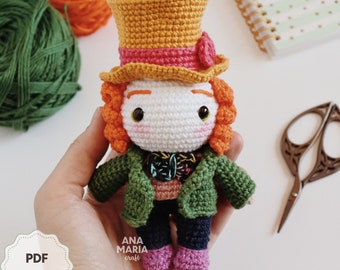 E-book Crochet Pattern Amigurumi Mad Hatter Alice in Wonderland PDF (English)