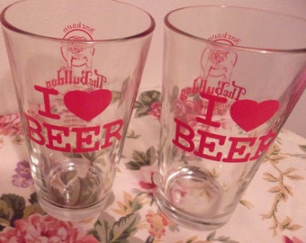 2 Beer Glasses With I Love Beer
