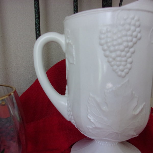 Milk Glass Pitcher With Grapes Pattern
