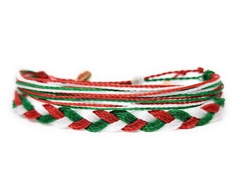 Italy Flag Bracelet, Red White Green Pride, Adjustable Polyester Braid