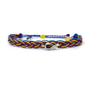Autism Awareness Braided Bracelet, Support Ribbon Charm, Adjustable Waterproof Braid