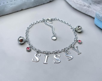Sissy Cumslut Anklet Chain with Ringing Bells and Pink Charms