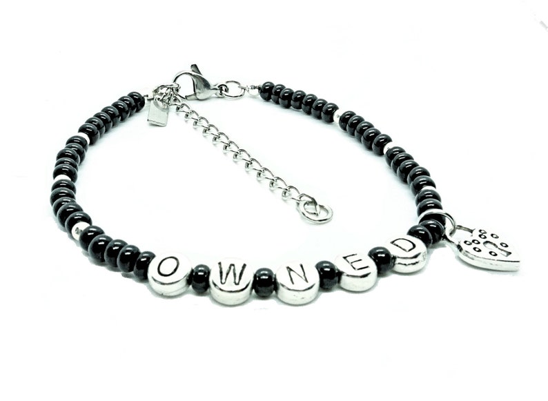 BDSM Master Owned Submissive Slave Cum Slut Girl Owned Anklet with Lock Charm Black