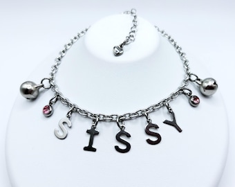 Sissy Anklet Chain with Ringing Bells and Pink Charms